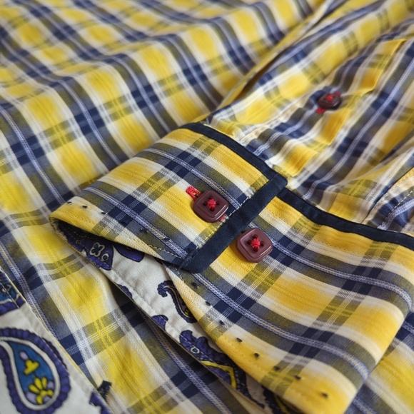 7 Downie St. Men’s Yellow Blue Button Down Long Sleeve Shirt - Picture 8 of 15